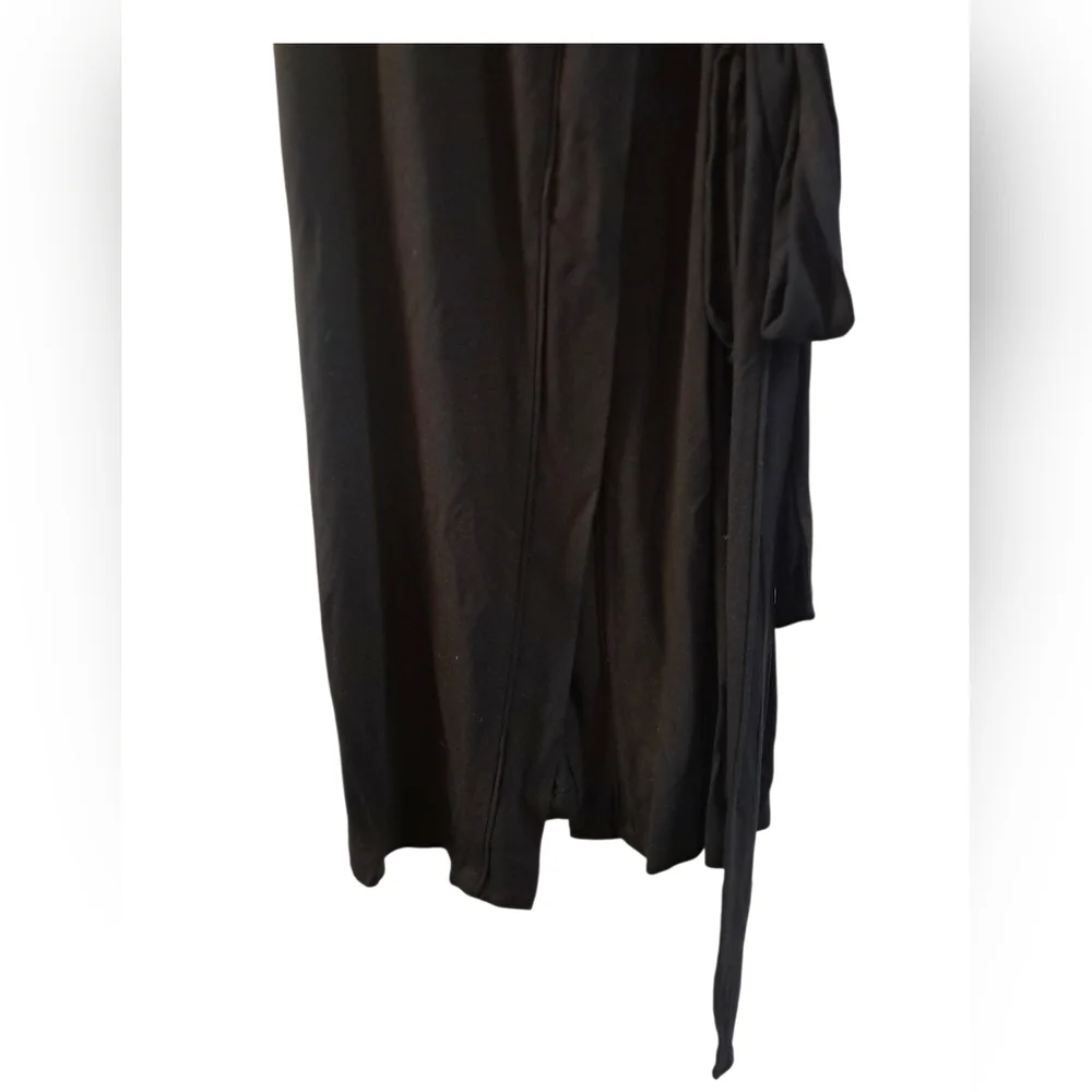 Black Midi Wrap Dress with Tie Waist - Picture 7 of 12